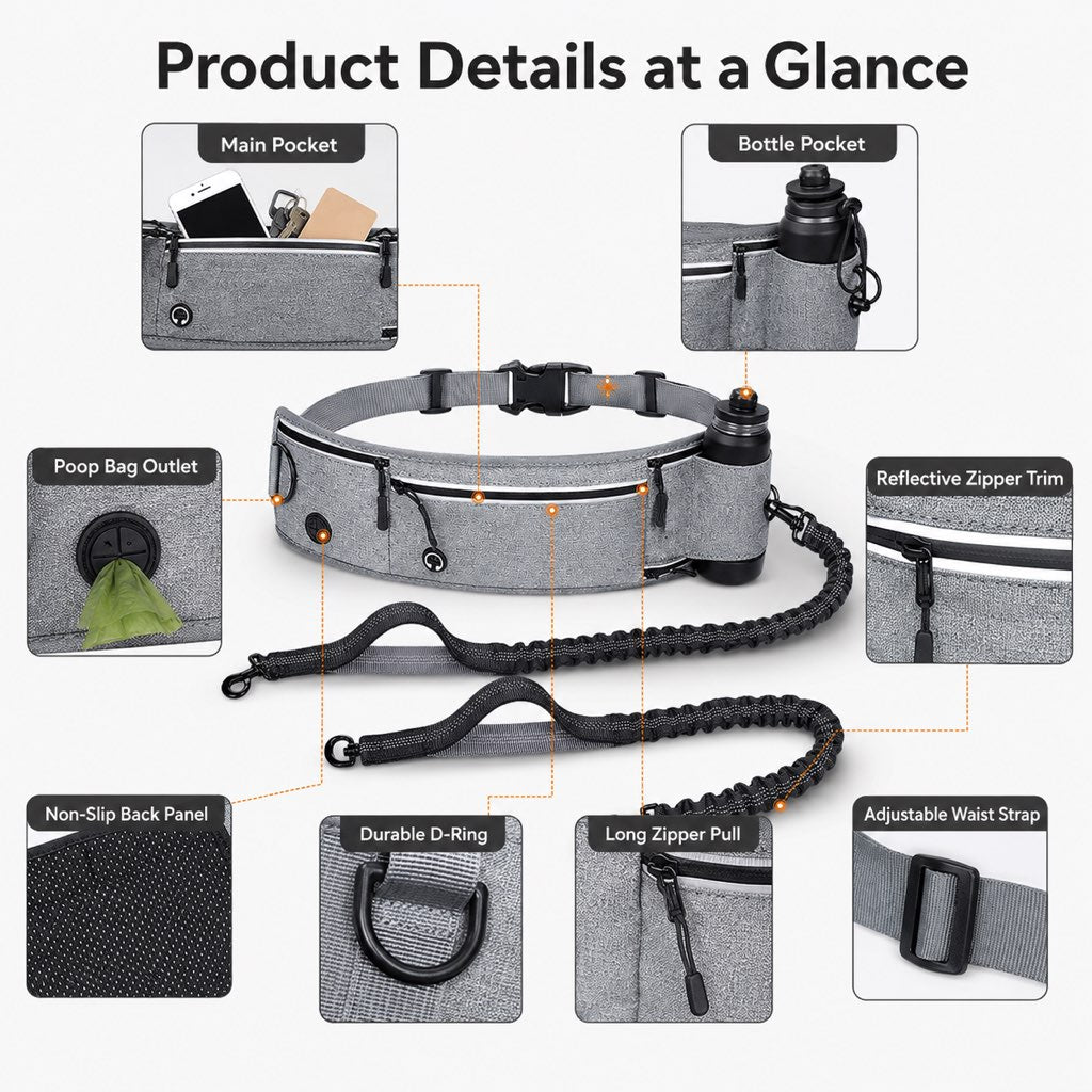 Hands-Free Dog Running Leash Waist Belt