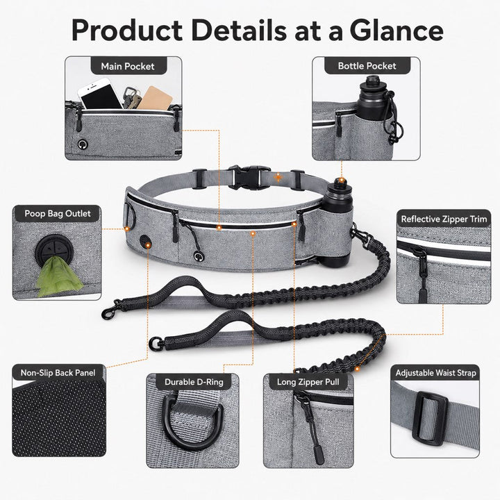 Hands-Free Dog Running Leash Waist Belt