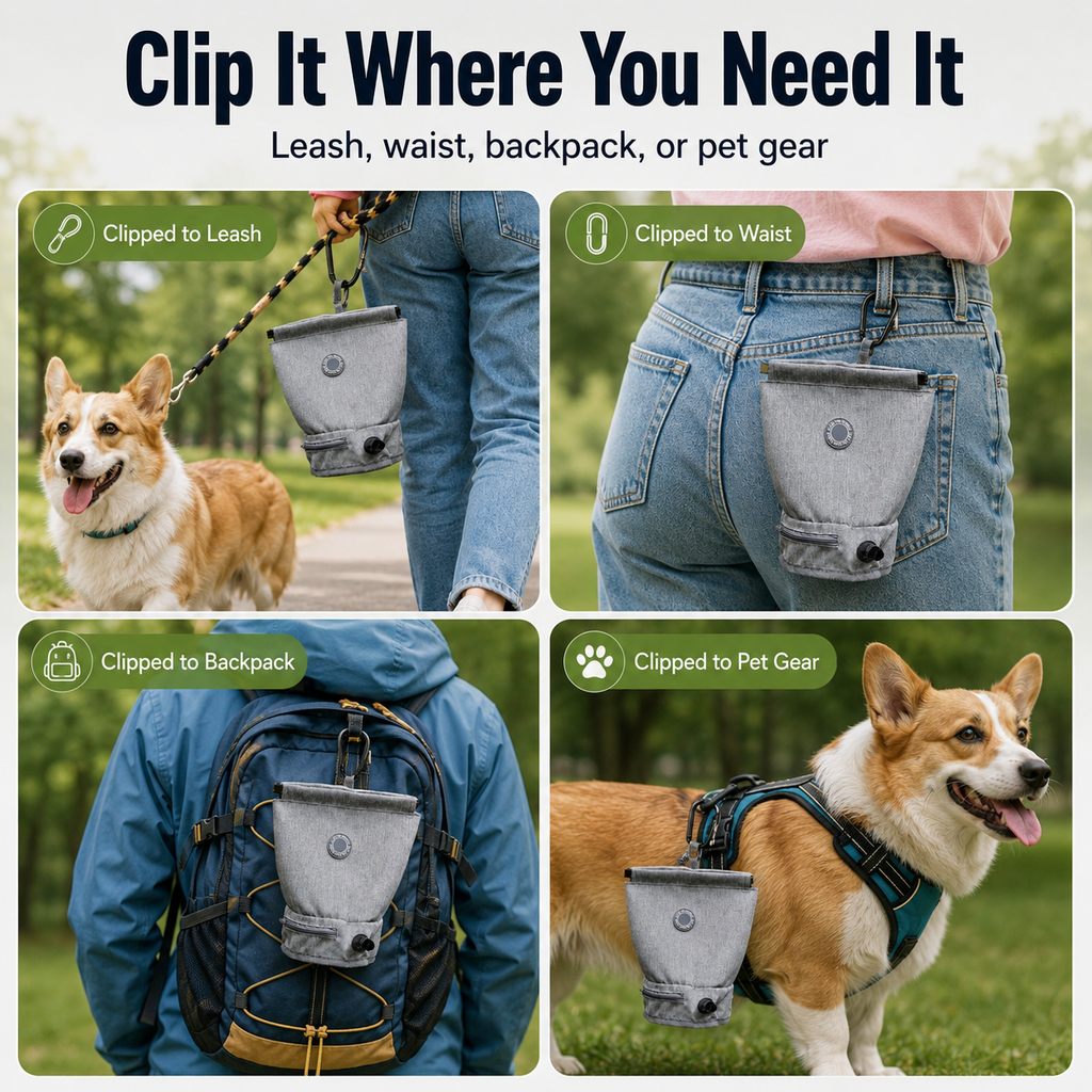 Dog Poop Bag Holder for Walks | Carry Used Waste Bags Hands-Free Until the Next Trash Can