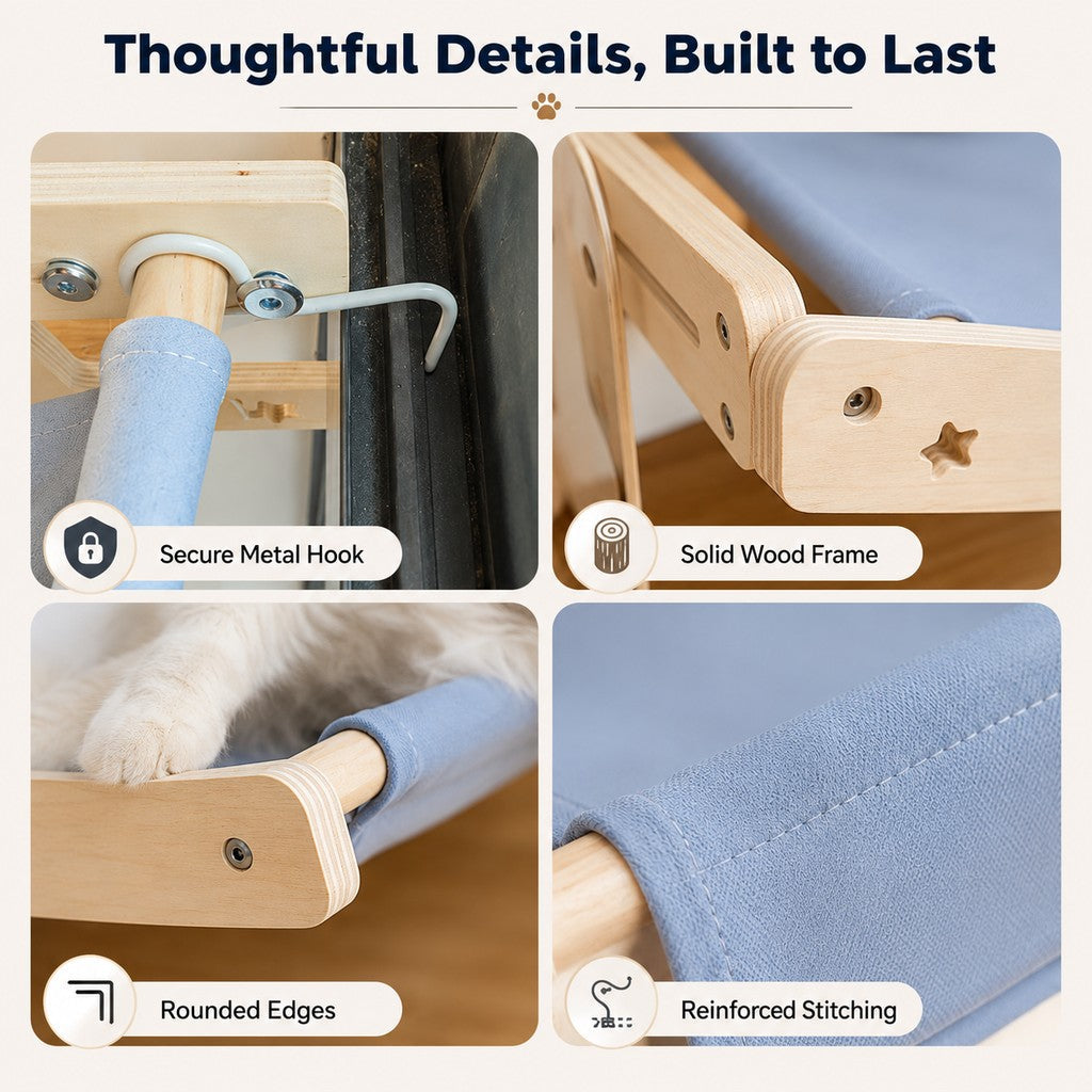 Bedside Hanging Cat Hammock Bed | Space-Saving Elevated Cat Lounge for Beds, Sofas & Windows