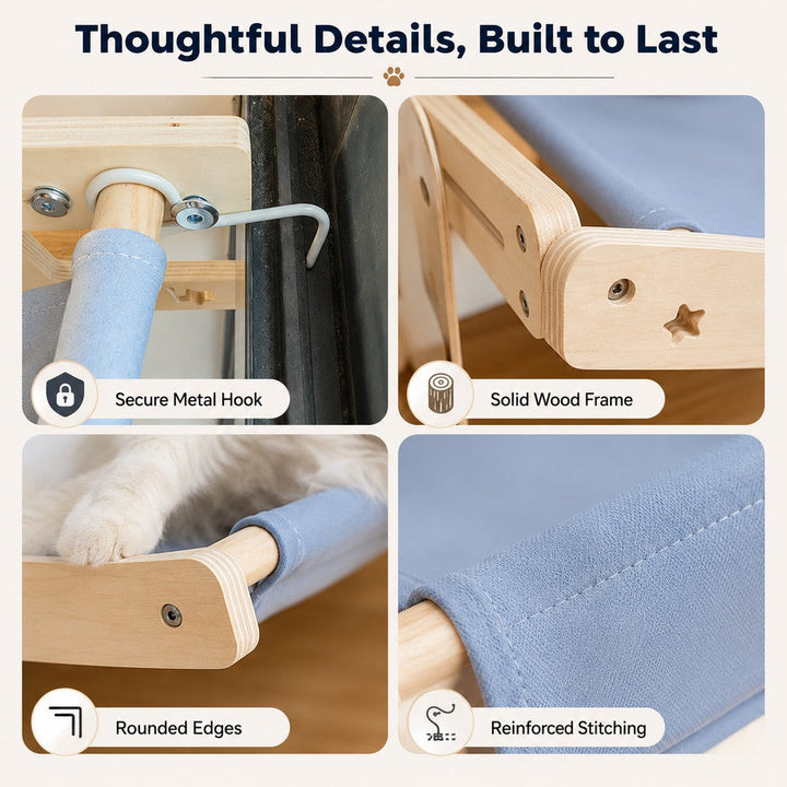 Bedside Hanging Cat Hammock Bed | Space-Saving Elevated Cat Lounge for Beds, Sofas & Windows