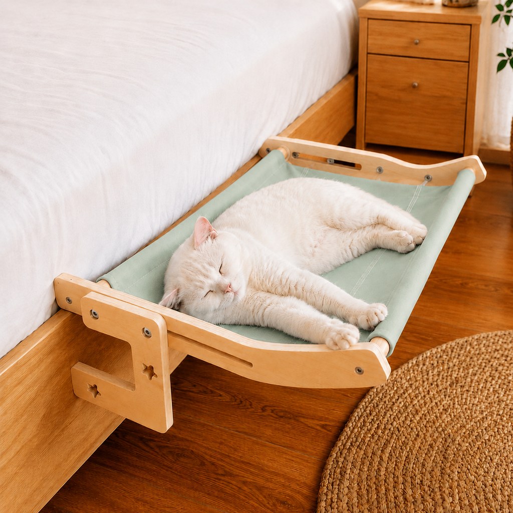 Bedside Hanging Cat Hammock Bed | Space-Saving Elevated Cat Lounge for Beds, Sofas & Windows