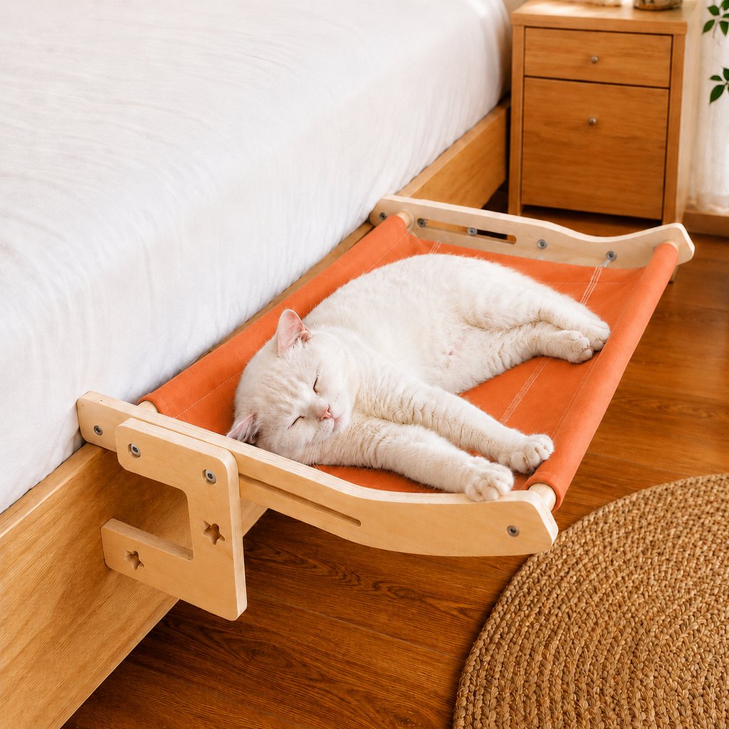 Bedside Hanging Cat Hammock Bed | Space-Saving Elevated Cat Lounge for Beds, Sofas & Windows