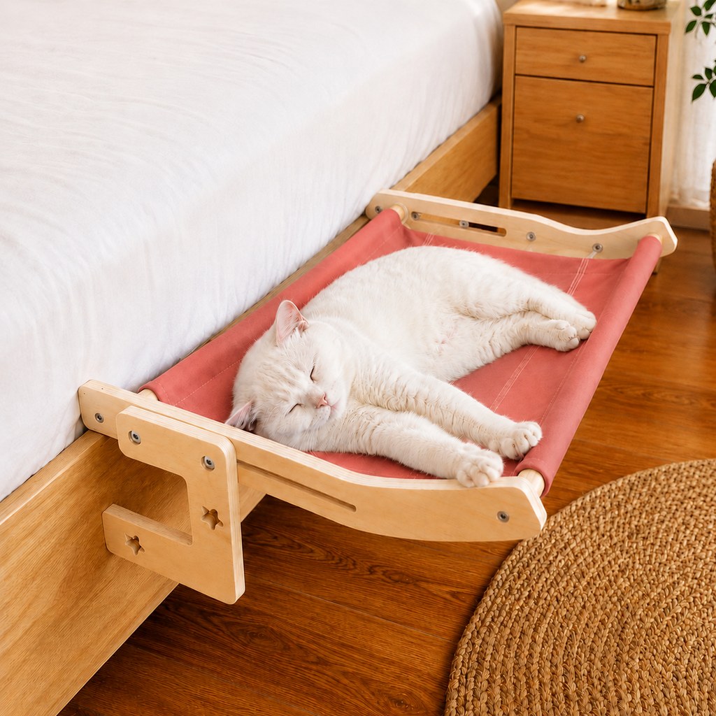 Bedside Hanging Cat Hammock Bed | Space-Saving Elevated Cat Lounge for Beds, Sofas & Windows