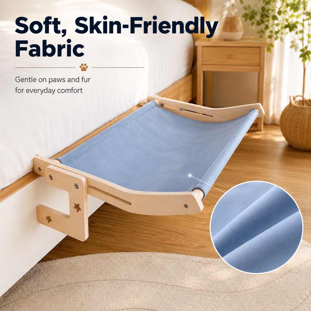Bedside Hanging Cat Hammock Bed | Space-Saving Elevated Cat Lounge for Beds, Sofas & Windows