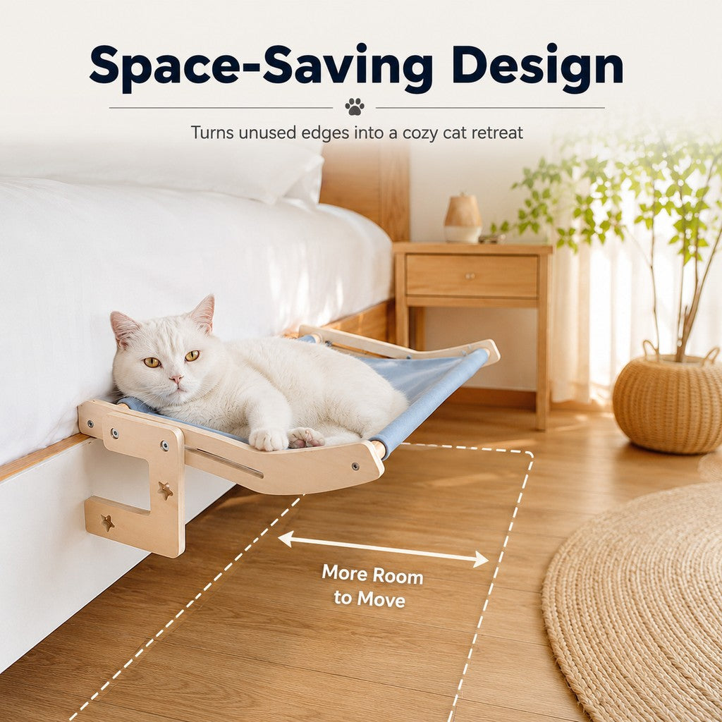 Bedside Hanging Cat Hammock Bed | Space-Saving Elevated Cat Lounge for Beds, Sofas & Windows