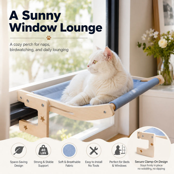 Bedside Hanging Cat Hammock Bed | Space-Saving Elevated Cat Lounge for Beds, Sofas & Windows