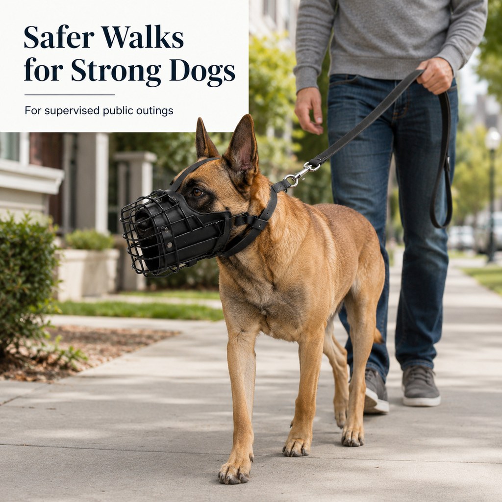 Heavy-Duty Black Steel Basket Dog Muzzle for Large Dogs