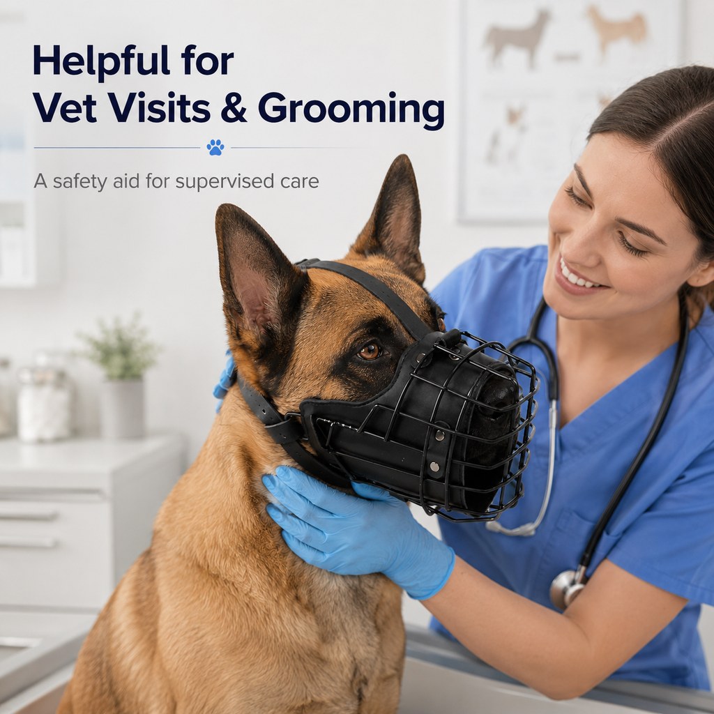 Heavy-Duty Black Steel Basket Dog Muzzle for Large Dogs