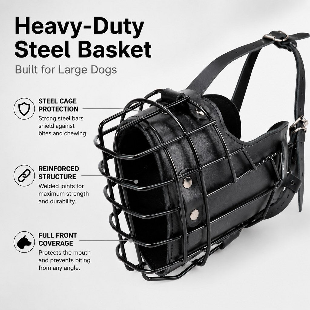 Heavy-Duty Black Steel Basket Dog Muzzle for Large Dogs