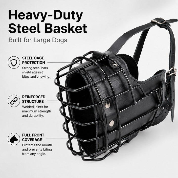 Heavy-Duty Black Steel Basket Dog Muzzle for Large Dogs