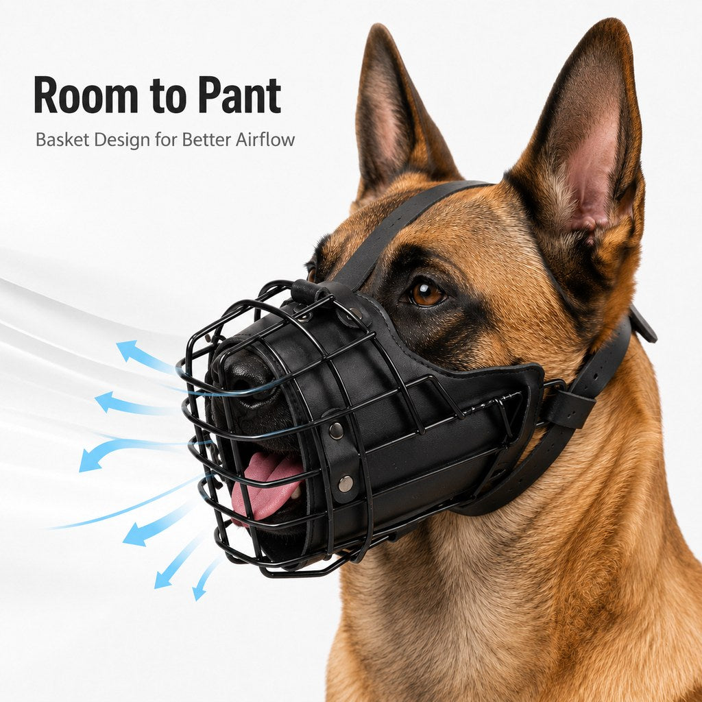 Heavy-Duty Black Steel Basket Dog Muzzle for Large Dogs
