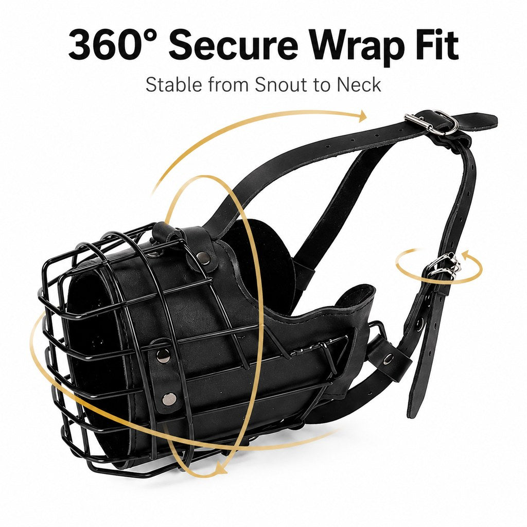 Heavy-Duty Black Steel Basket Dog Muzzle for Large Dogs