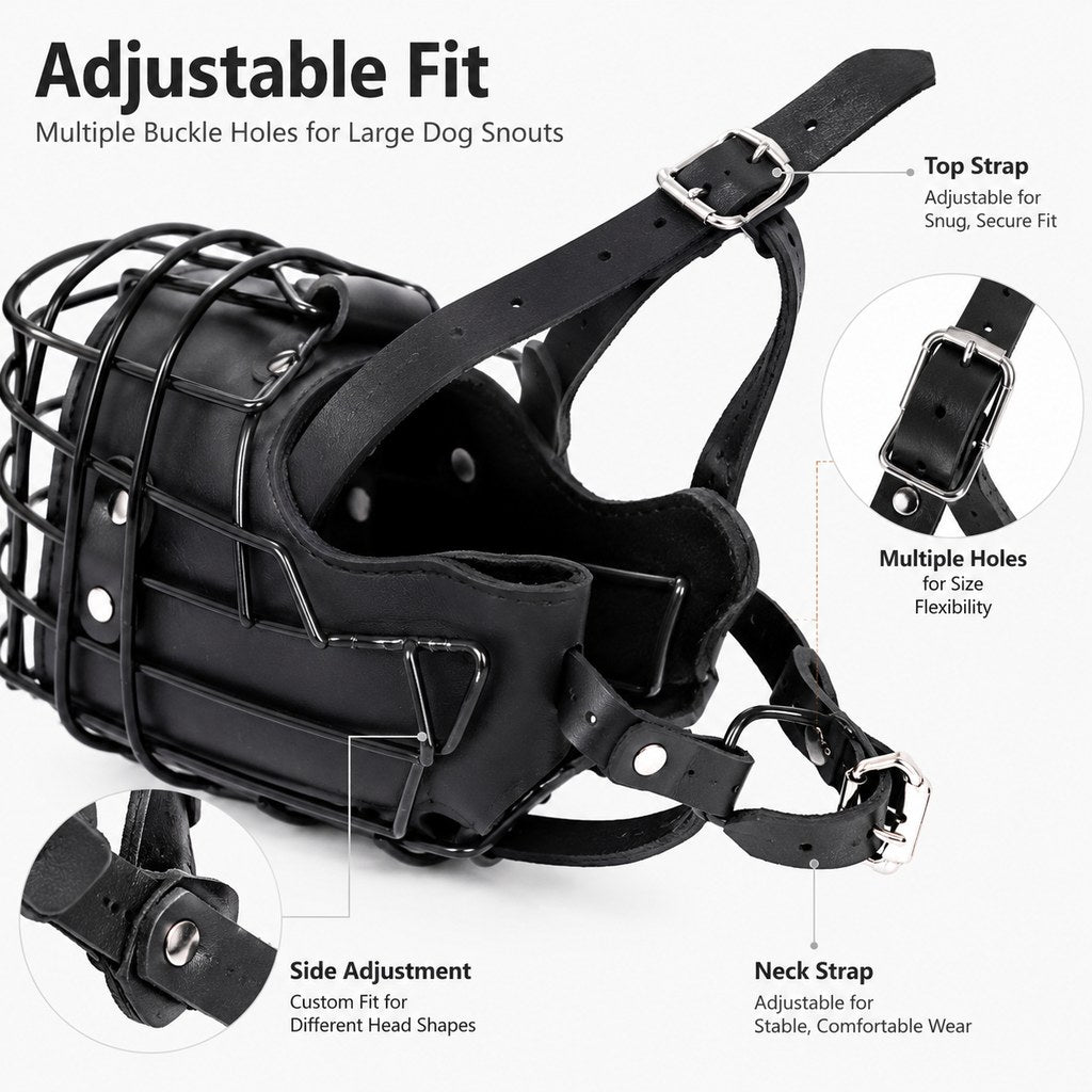 Heavy-Duty Black Steel Basket Dog Muzzle for Large Dogs