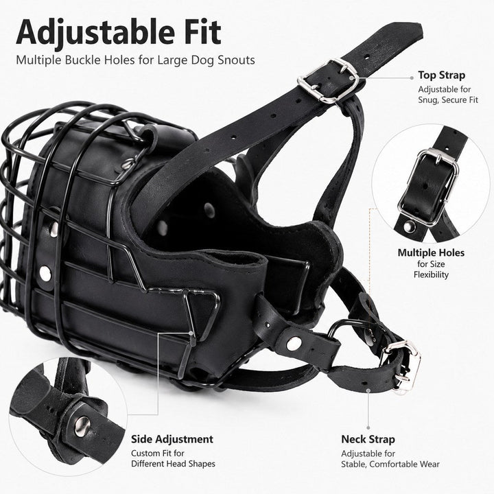 Heavy-Duty Black Steel Basket Dog Muzzle for Large Dogs