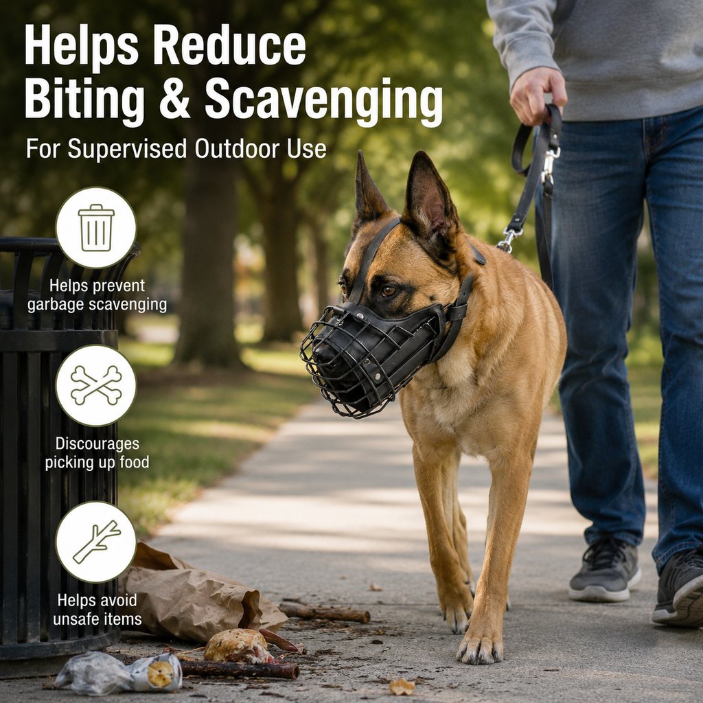 Heavy-Duty Black Steel Basket Dog Muzzle for Large Dogs