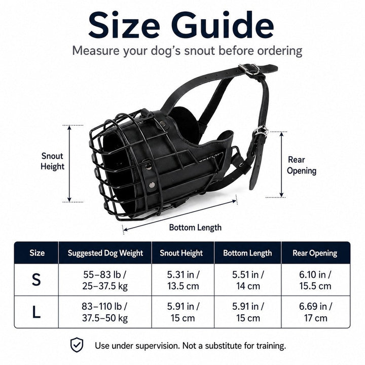 Heavy-Duty Black Steel Basket Dog Muzzle for Large Dogs