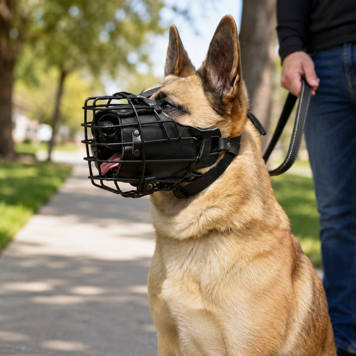 Heavy-Duty Black Steel Basket Dog Muzzle for Large Dogs