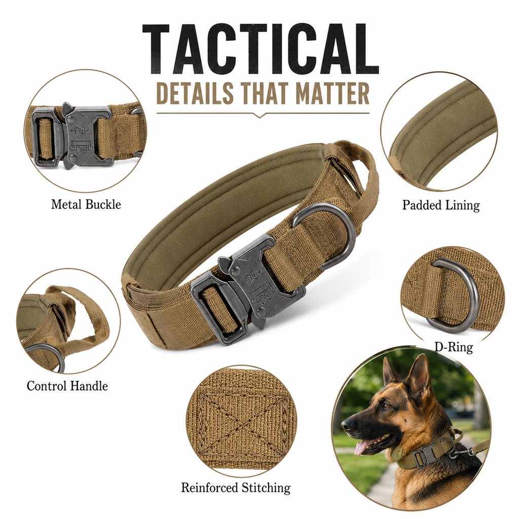 Heavy-Duty Tactical Dog Collar for Walks & Training