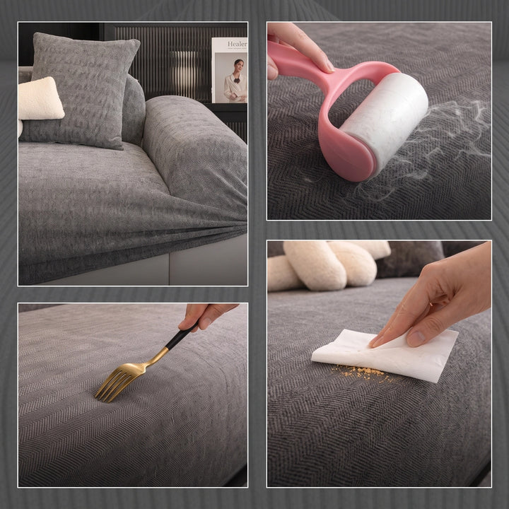 Herringbone Chenille Stretch Sofa Cover with Full Coverage Elastic Fit