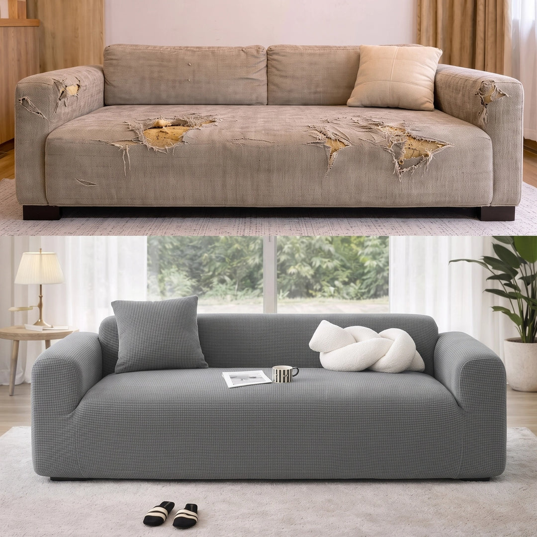 Herringbone Chenille Stretch Sofa Cover with Full Coverage Elastic Fit