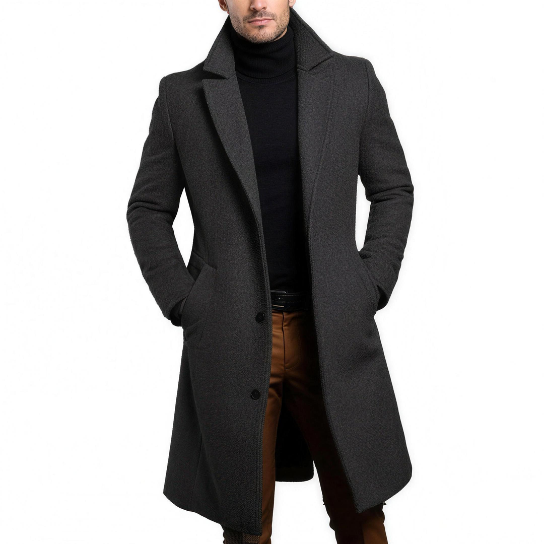 Long Formal Winter Overcoat for Men, Single Breasted Slim Fit (2)