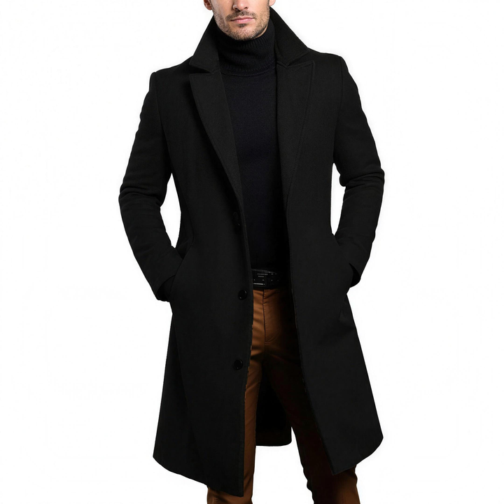Long Formal Winter Overcoat for Men, Single Breasted Slim Fit (3)