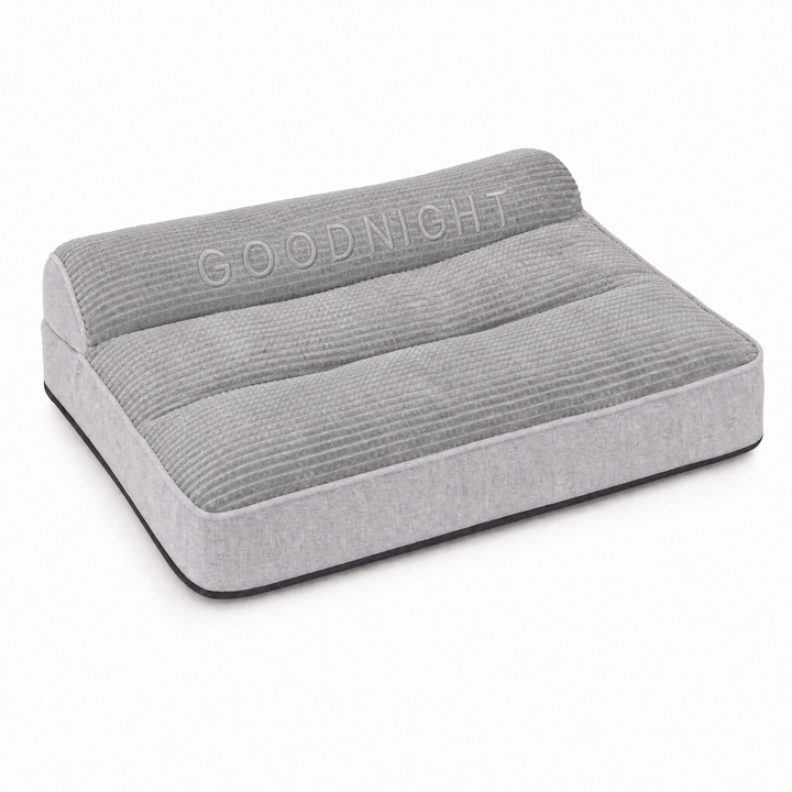 Plush orthopaedic dog bed with raised bolster, grey