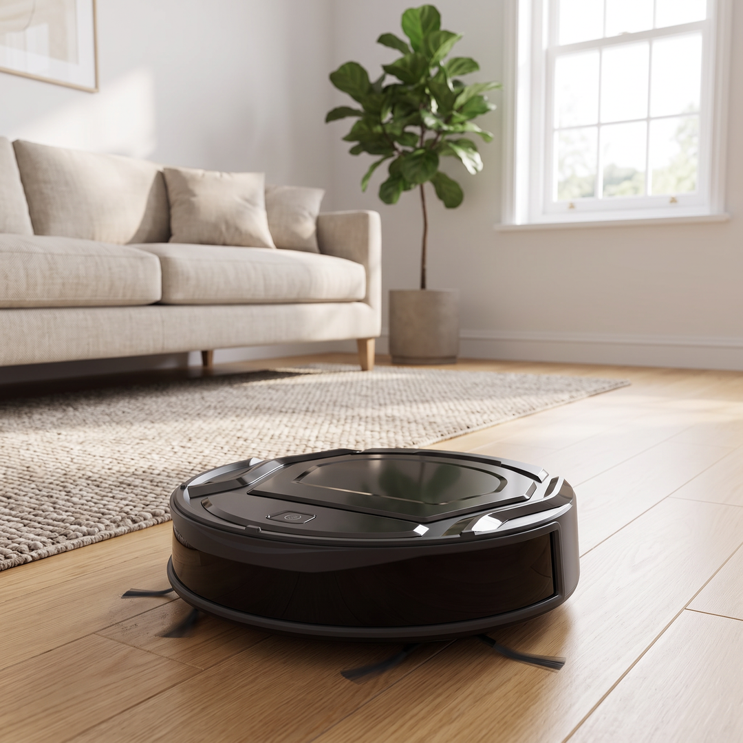 Slim Robot Vacuum cleaning a living room floor