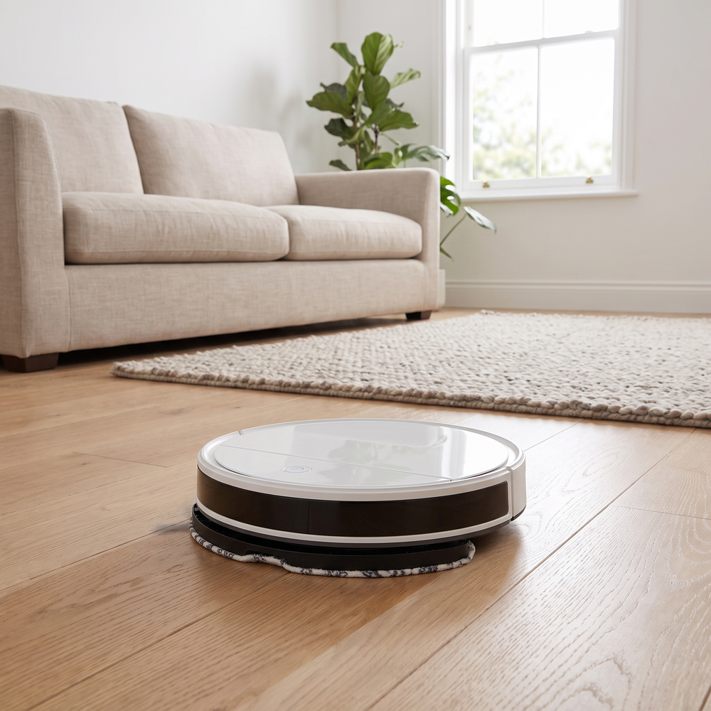 Pet Hair Robot Vacuum cleaning a living room floor
