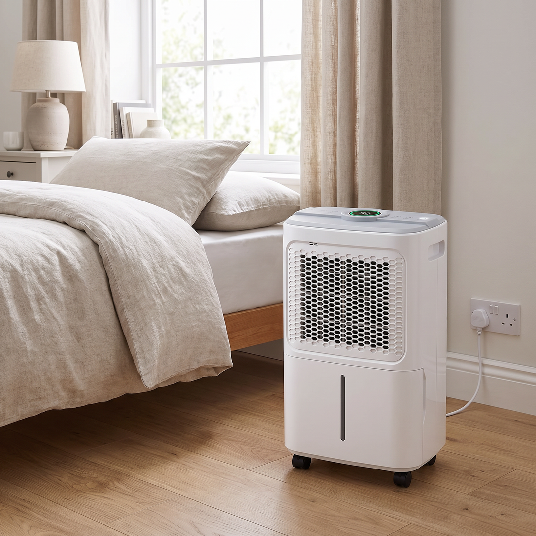 Compact 16L Dehumidifier in a bedroom