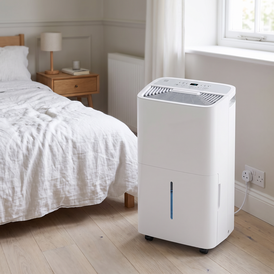 20L Dehumidifier with Drain Hose in a bedroom