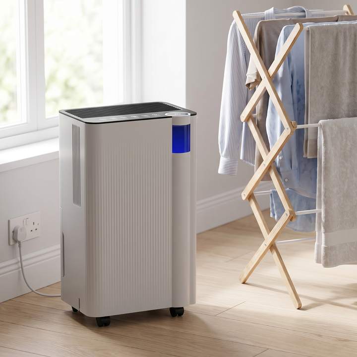 12L Dehumidifier with Air Filter next to laundry drying indoors