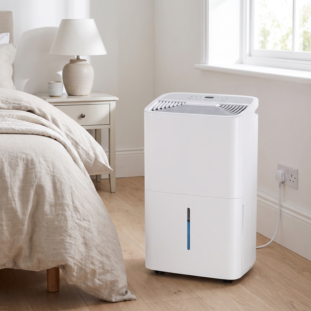 High-Capacity Dehumidifier in a bedroom