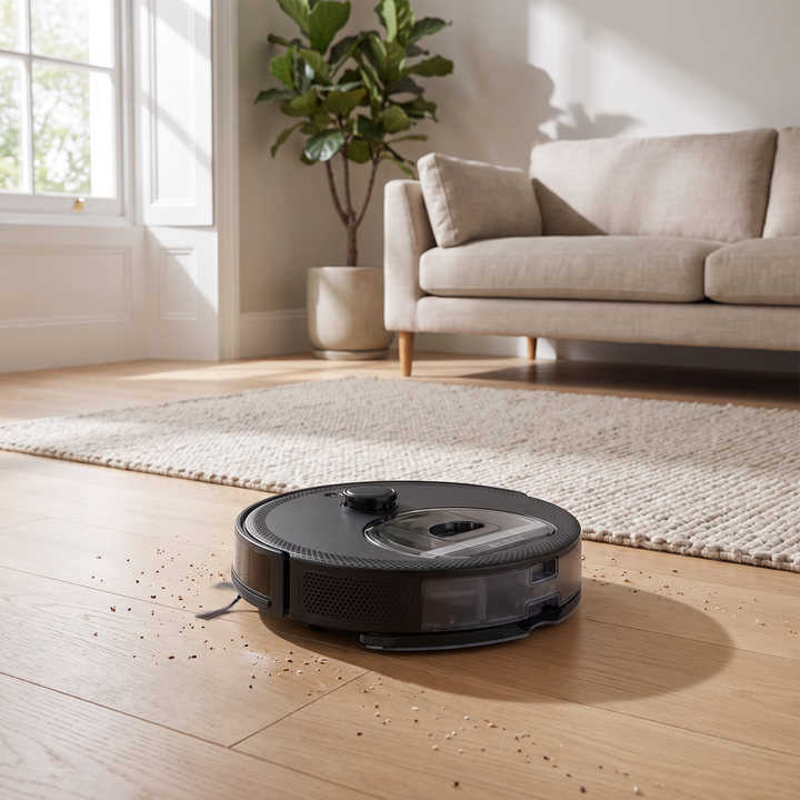 LiDAR Robot Vacuum and Mop cleaning a living room floor
