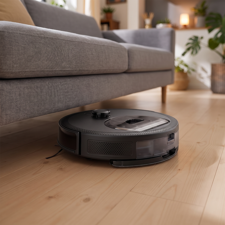 LiDAR Robot Vacuum and Mop sliding under a sofa