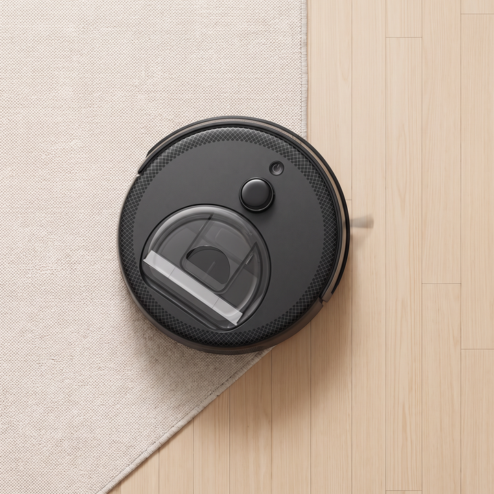 LiDAR Robot Vacuum and Mop seen from above on a rug