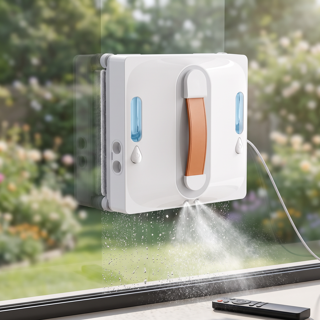 Premium Window Cleaning Robot spraying water on glass