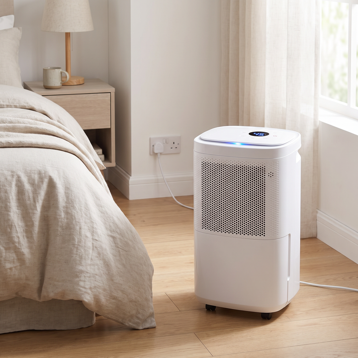 Smart Wi-Fi Dehumidifier in a bedroom