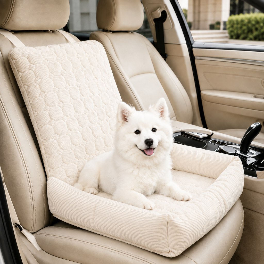 High Back Corduroy Pet Car Seat Bed for Dogs & Cats