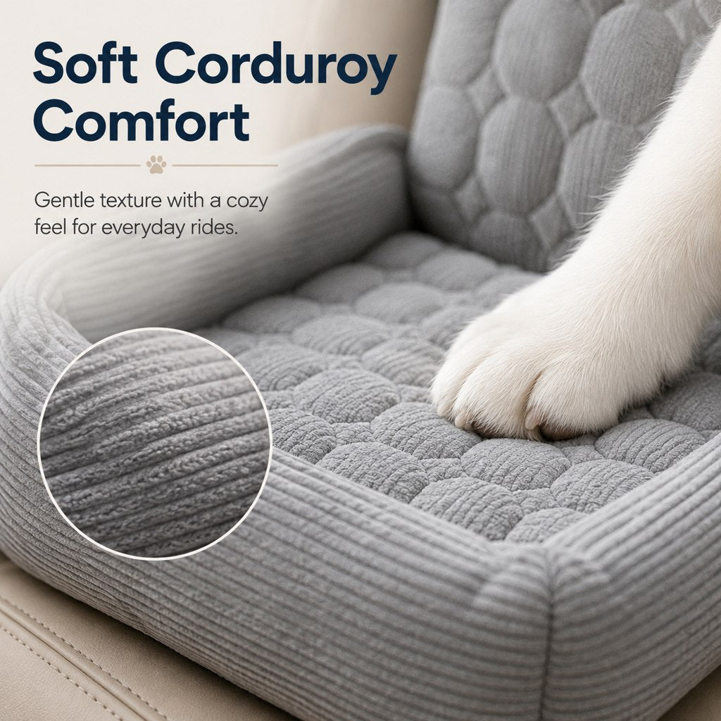 High Back Corduroy Pet Car Seat Bed for Dogs & Cats