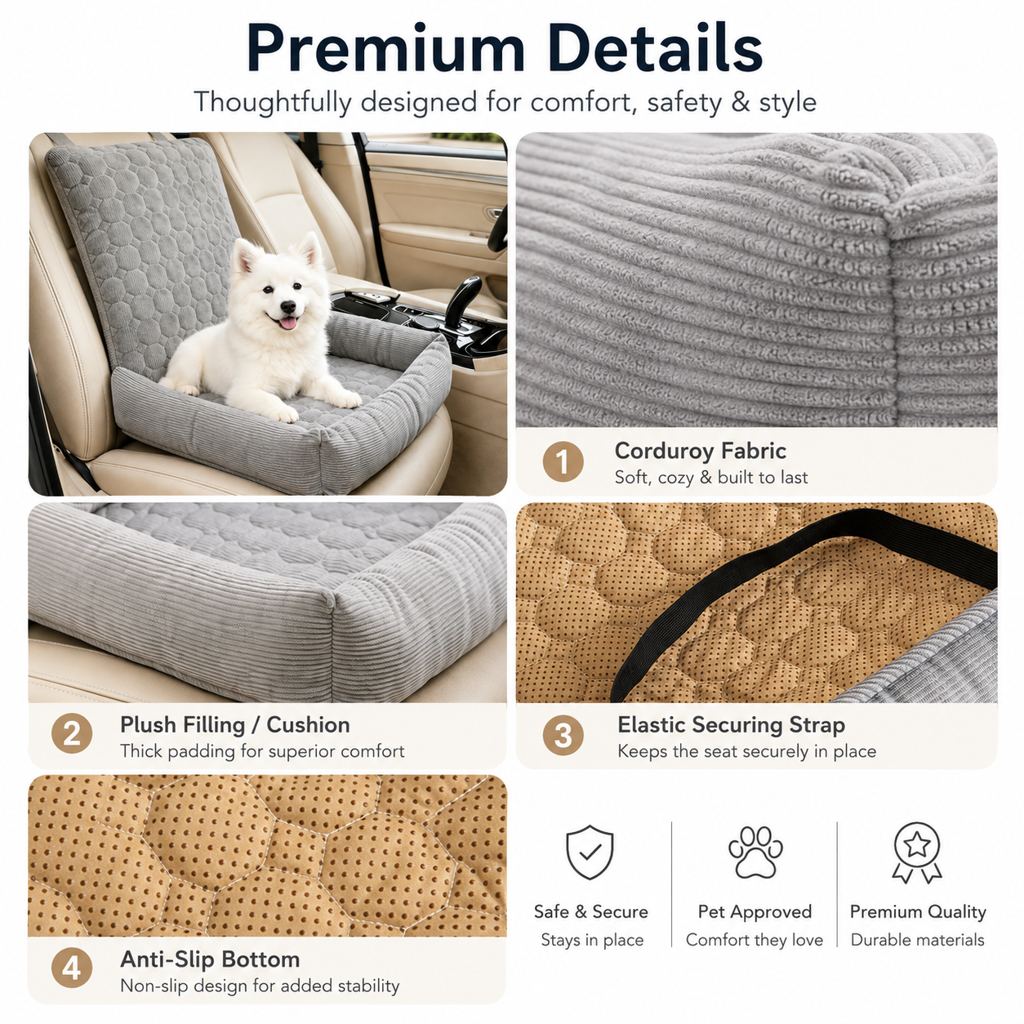 High Back Corduroy Pet Car Seat Bed for Dogs & Cats