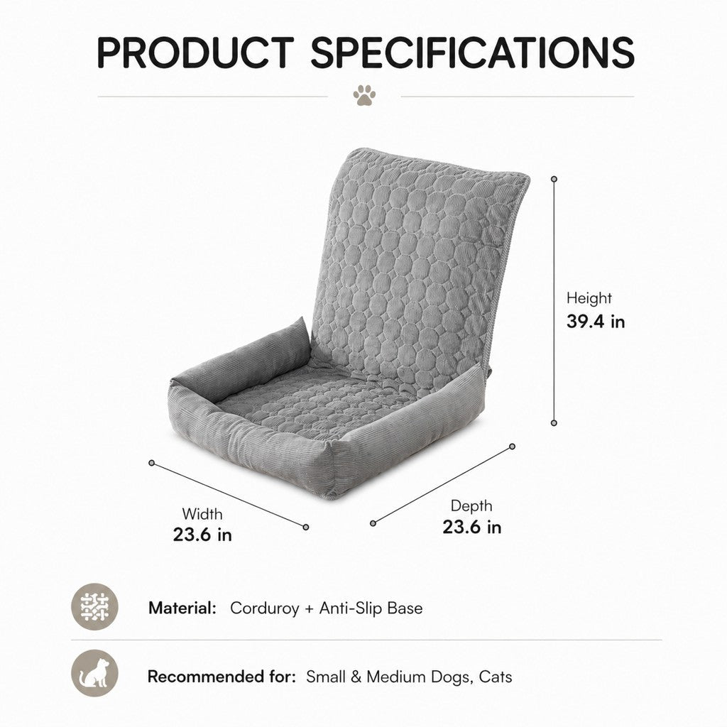 High Back Corduroy Pet Car Seat Bed for Dogs & Cats