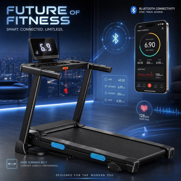 Home Treadmill with Bluetooth, LED Display and Wide Running Belt