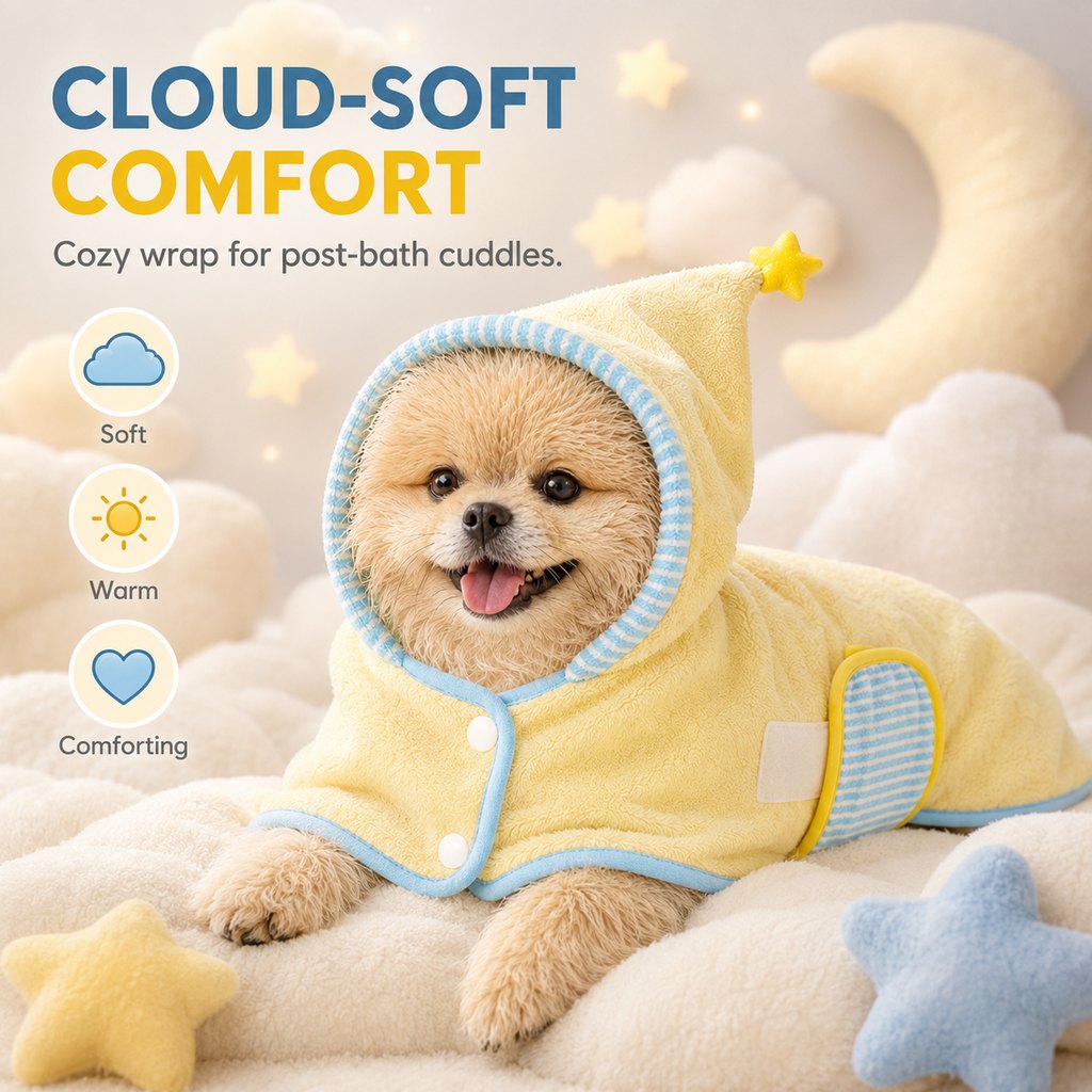 Hooded Pet Drying Robe for Dogs & Cats