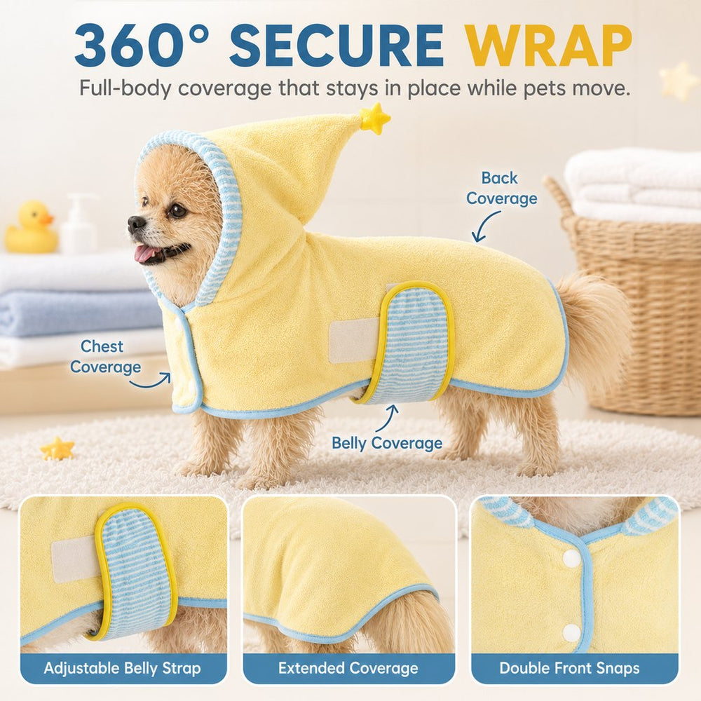 Hooded Pet Drying Robe for Dogs & Cats