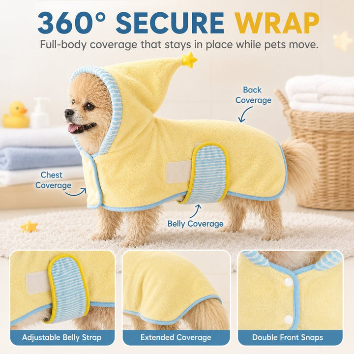 Hooded Pet Drying Robe for Dogs & Cats