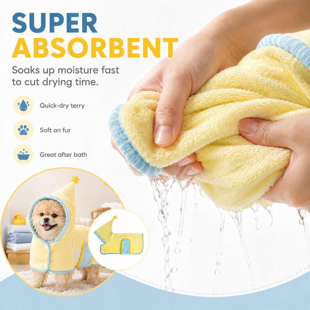 Hooded Pet Drying Robe for Dogs & Cats