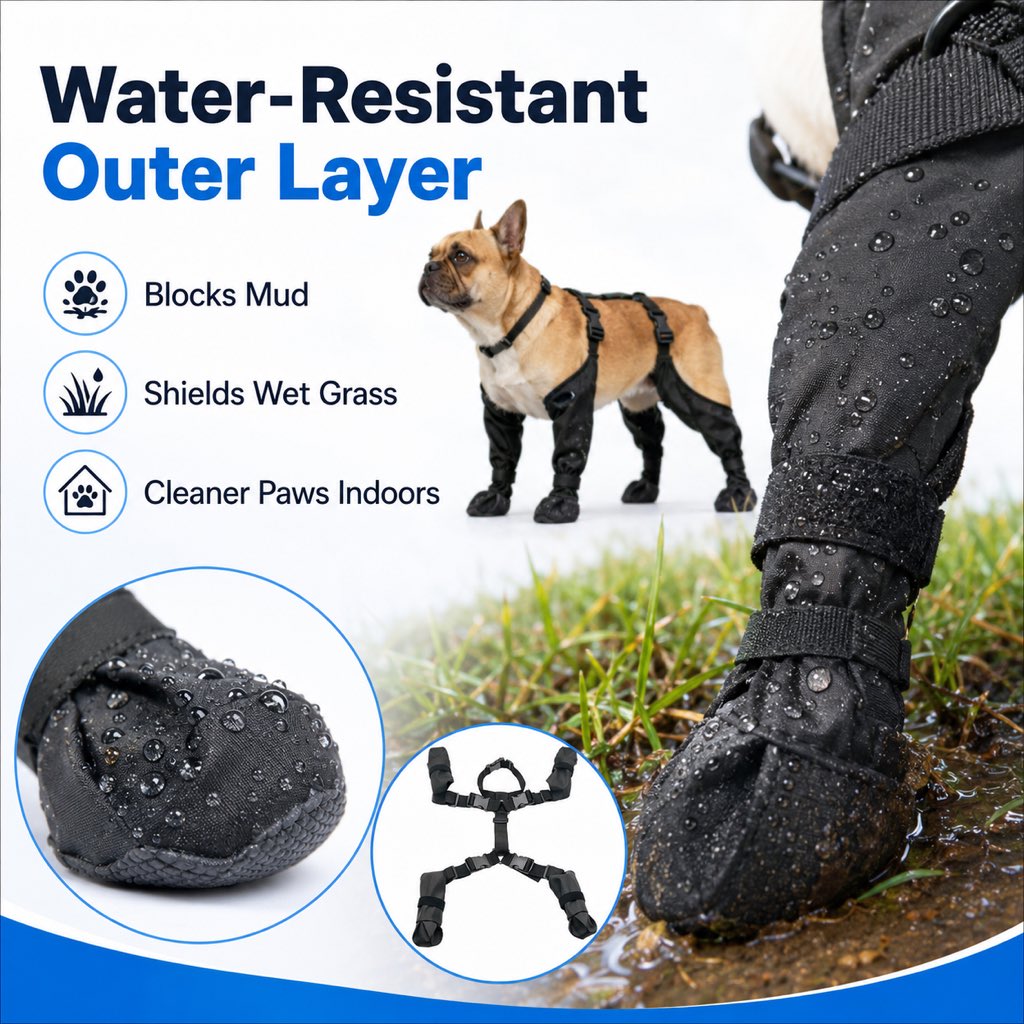 Stay-On Waterproof Dog Walking Boots for Rain, Mud & Hot Pavement