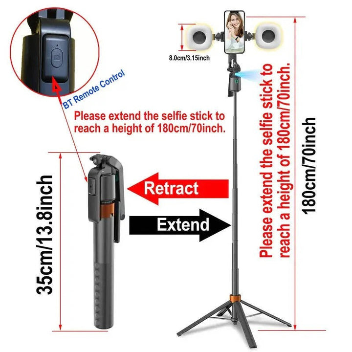 Smart Auto Tracking Phone Holder Tripod with Dual Fill Lights & Bluetooth Remote 180cm